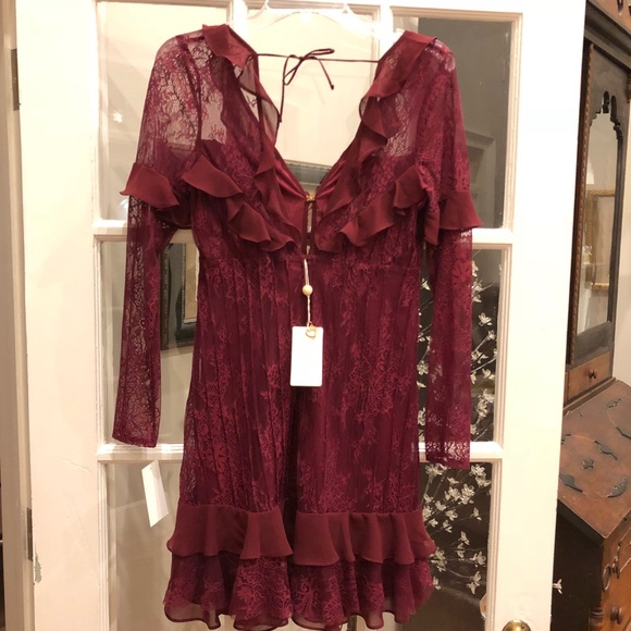 Sold FL&L Party Lace Daphne Mini Dress Bordeaux - Picture 5 of 6